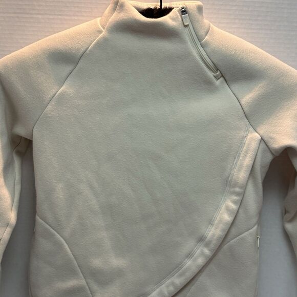 Athleta Girl Size Small/7 Pullover Side 1/4 Zip Criss Cross Ivory Sweatshirt - Picture 2 of 10